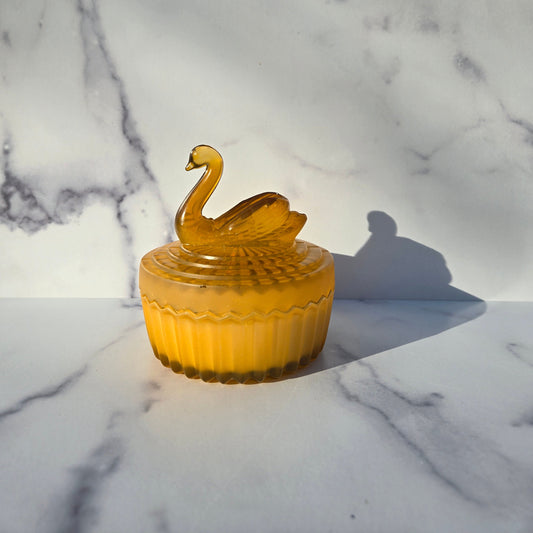 Jeannette Amber Glo Swan Powder Dish 1960s
