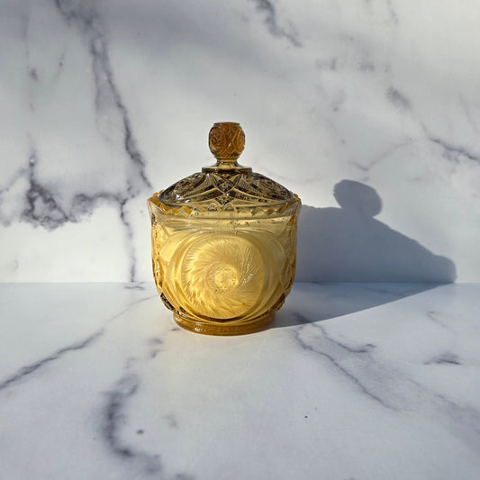 Kemple Amber Aztec Covered Sugar 1970s