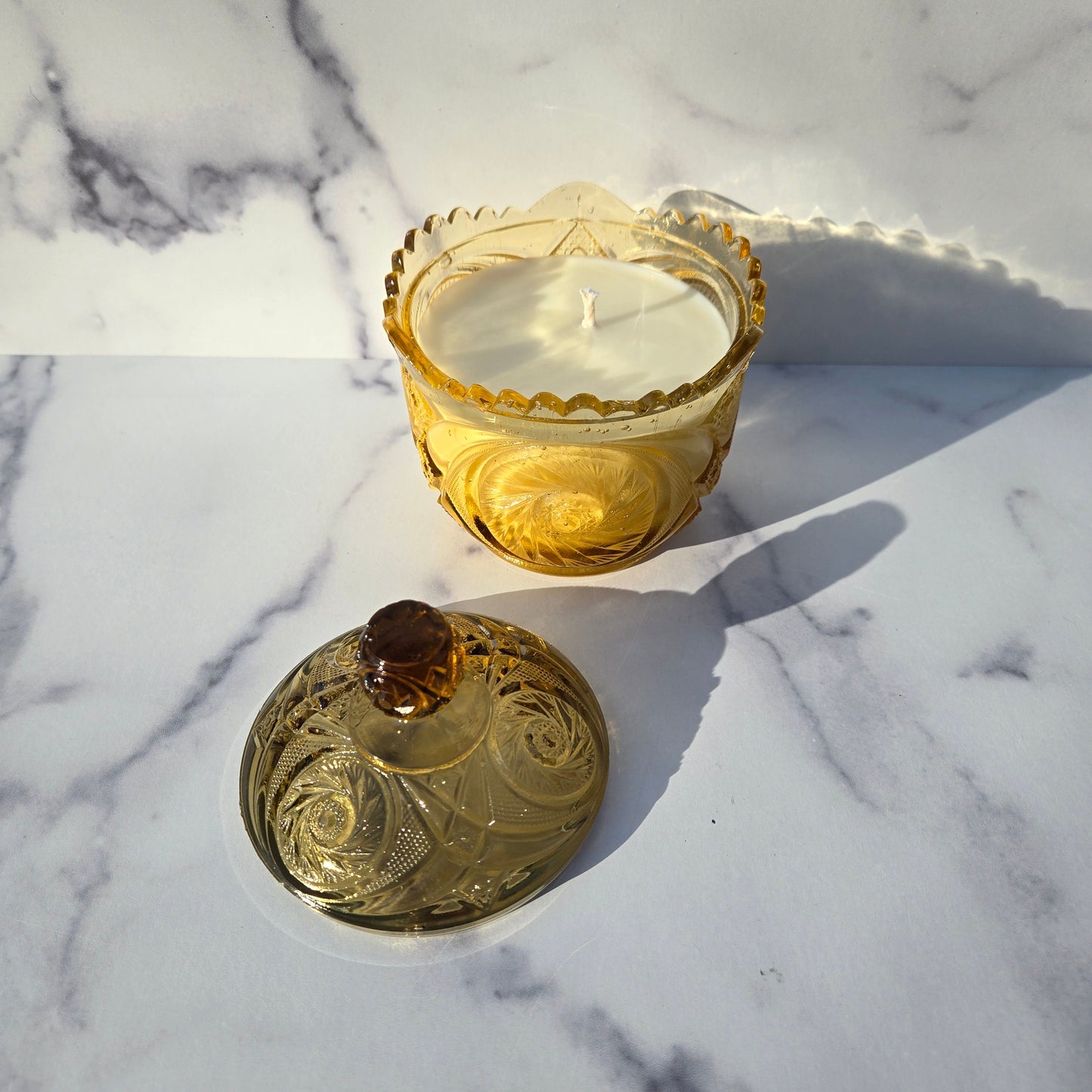 Kemple Amber Aztec Covered Sugar 1970s
