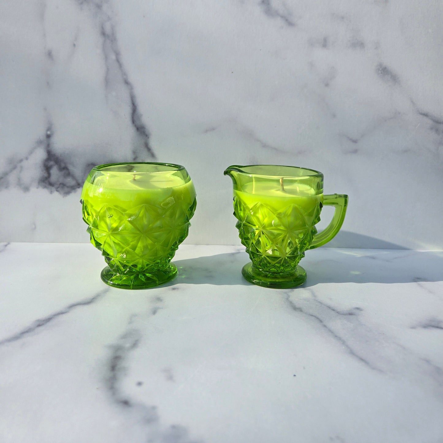 Indiana Lime Green Monticello Creamer & Sugar 1970s