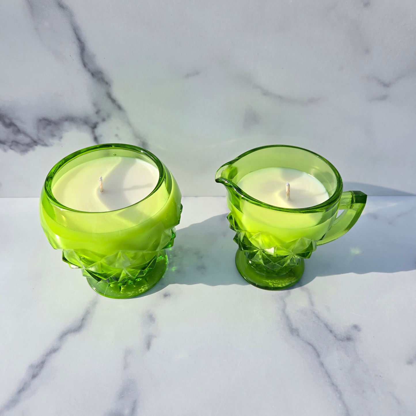 Indiana Lime Green Monticello Creamer & Sugar 1970s