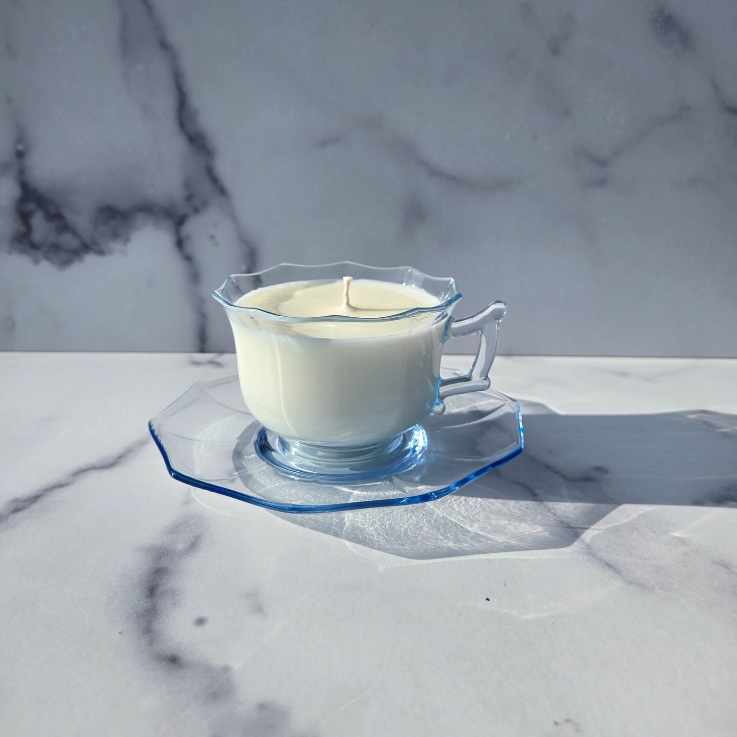 Cambridge Light Blue Decagon Cup and Saucer 1930s