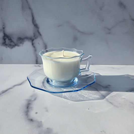 Cambridge Light Blue Decagon Cup and Saucer 1930s