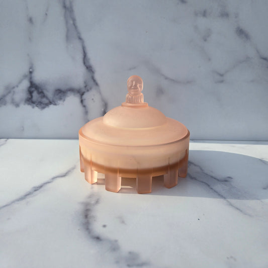 Taussant Satin Pink Jester Powder Jar 1930s