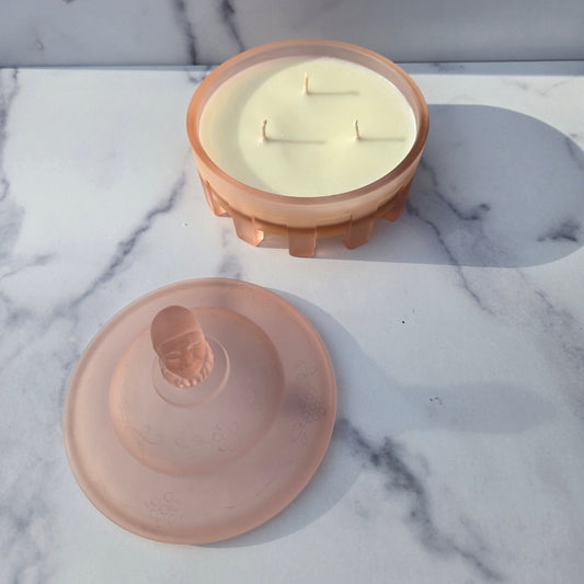 Taussant Satin Pink Jester Powder Jar 1930s