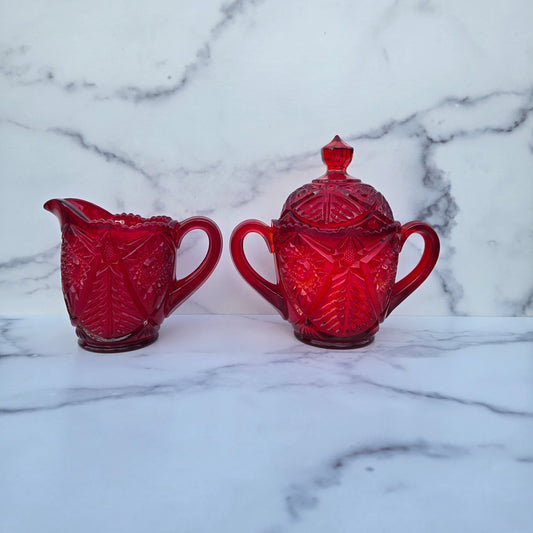 Viking Red Valtec Creamer & Sugar 1960s