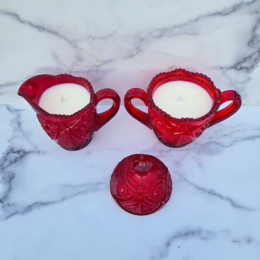 Viking Red Valtec Creamer & Sugar 1960s