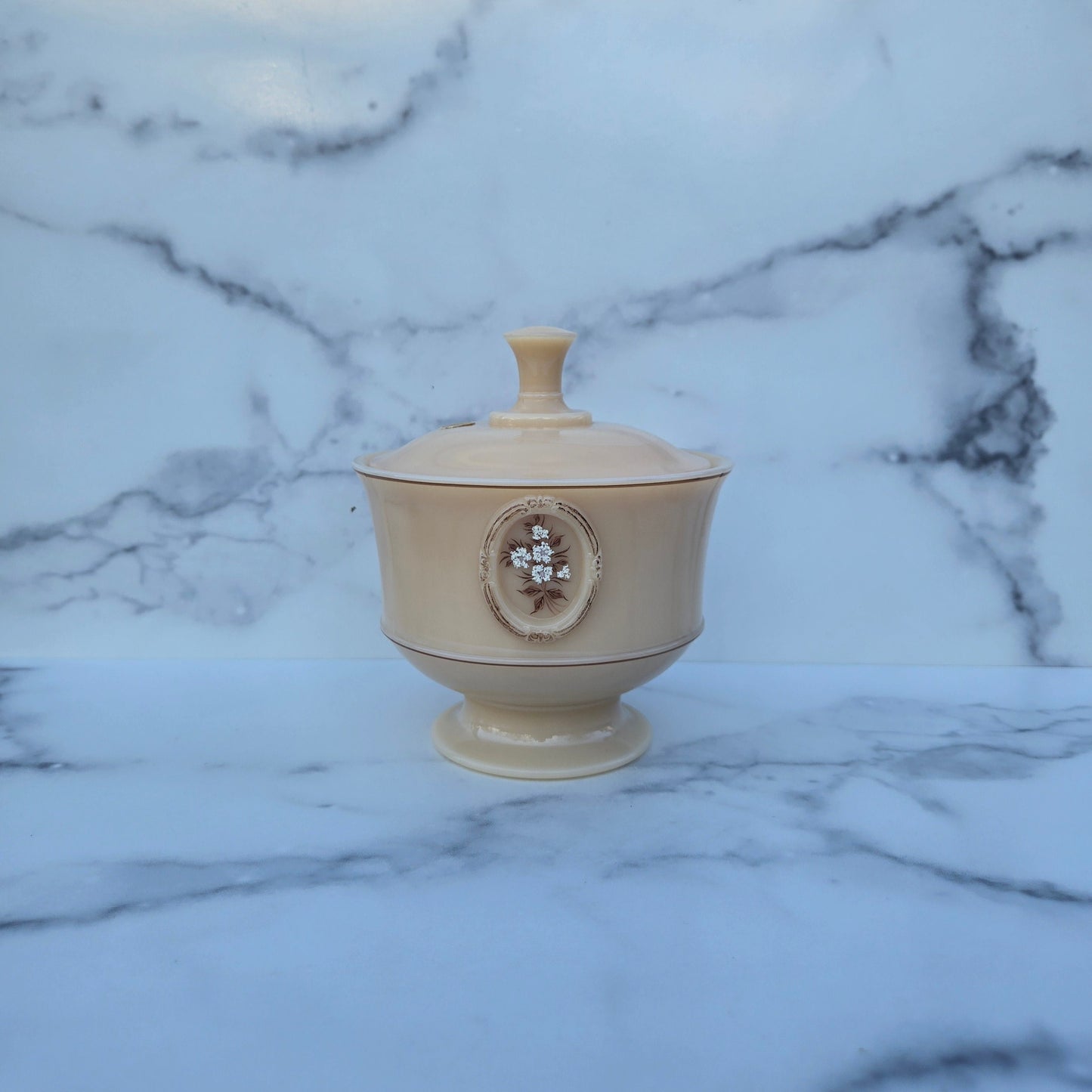 Westmoreland Almond Beaded Boquet Compote 1979