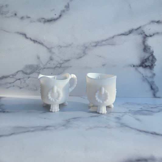 Imperial Frosted Milk Wreath Creamer & Sugar 1960s