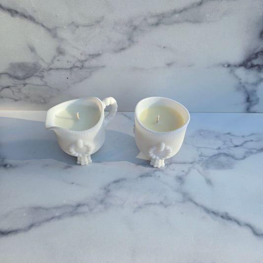 Imperial Frosted Milk Wreath Creamer & Sugar 1960s