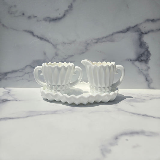 Indiana Milk Glass Lotus Blossom Cream & Sugar Set 1970s