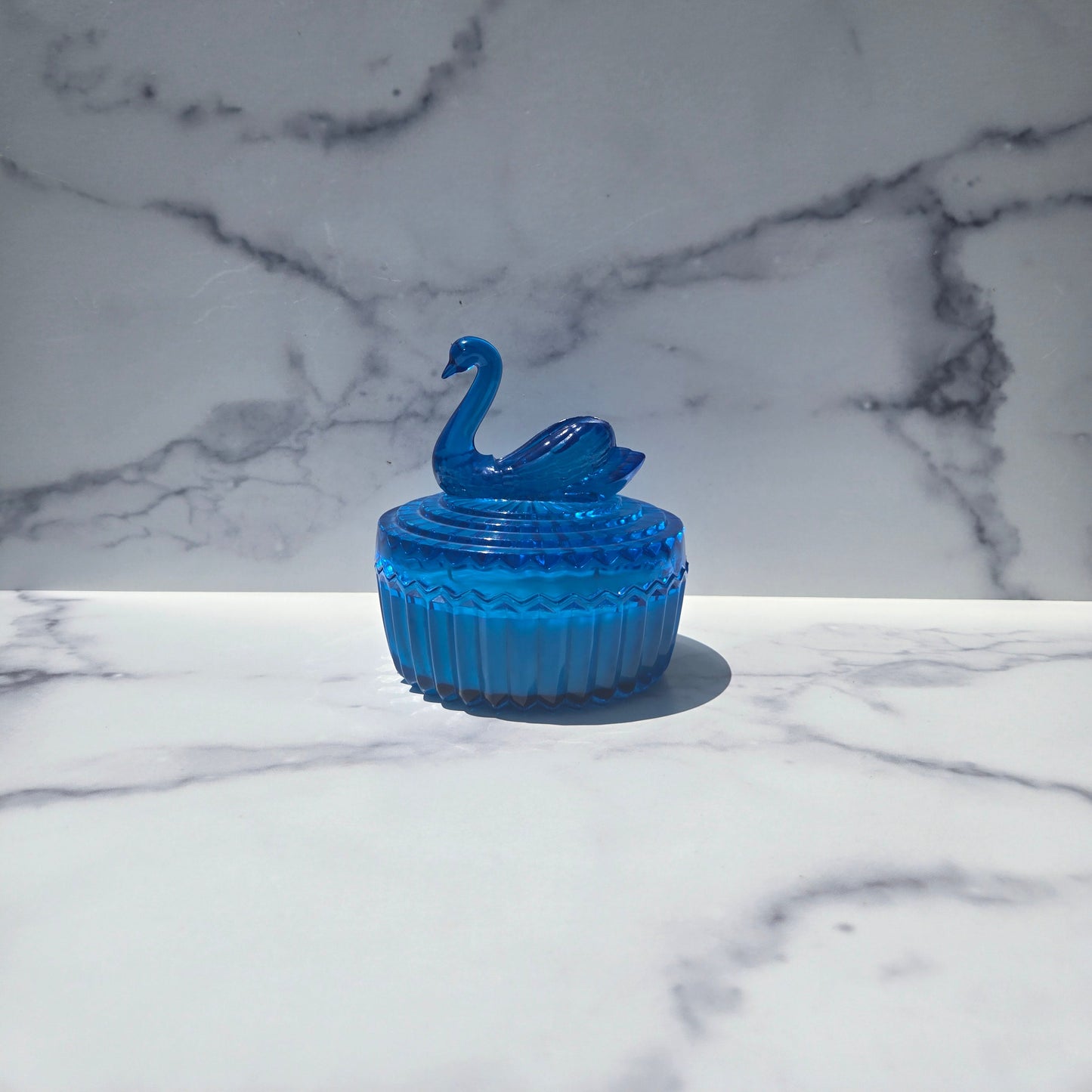 Jeannette Blue Swan Powder Dish 1960s
