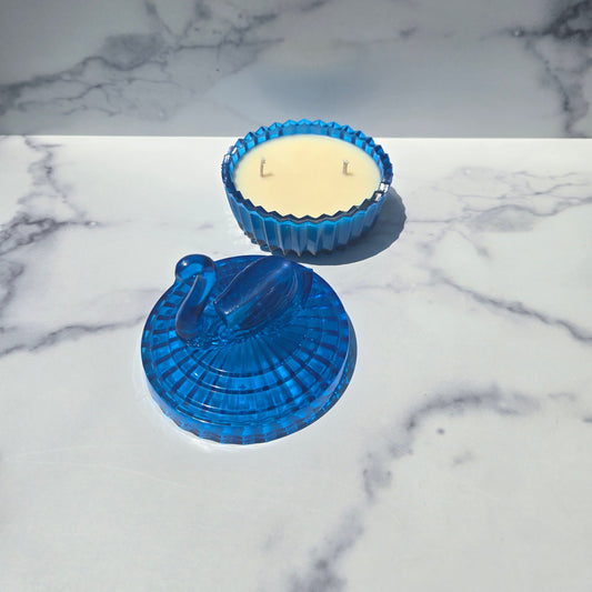 Jeannette Blue Swan Powder Dish 1960s