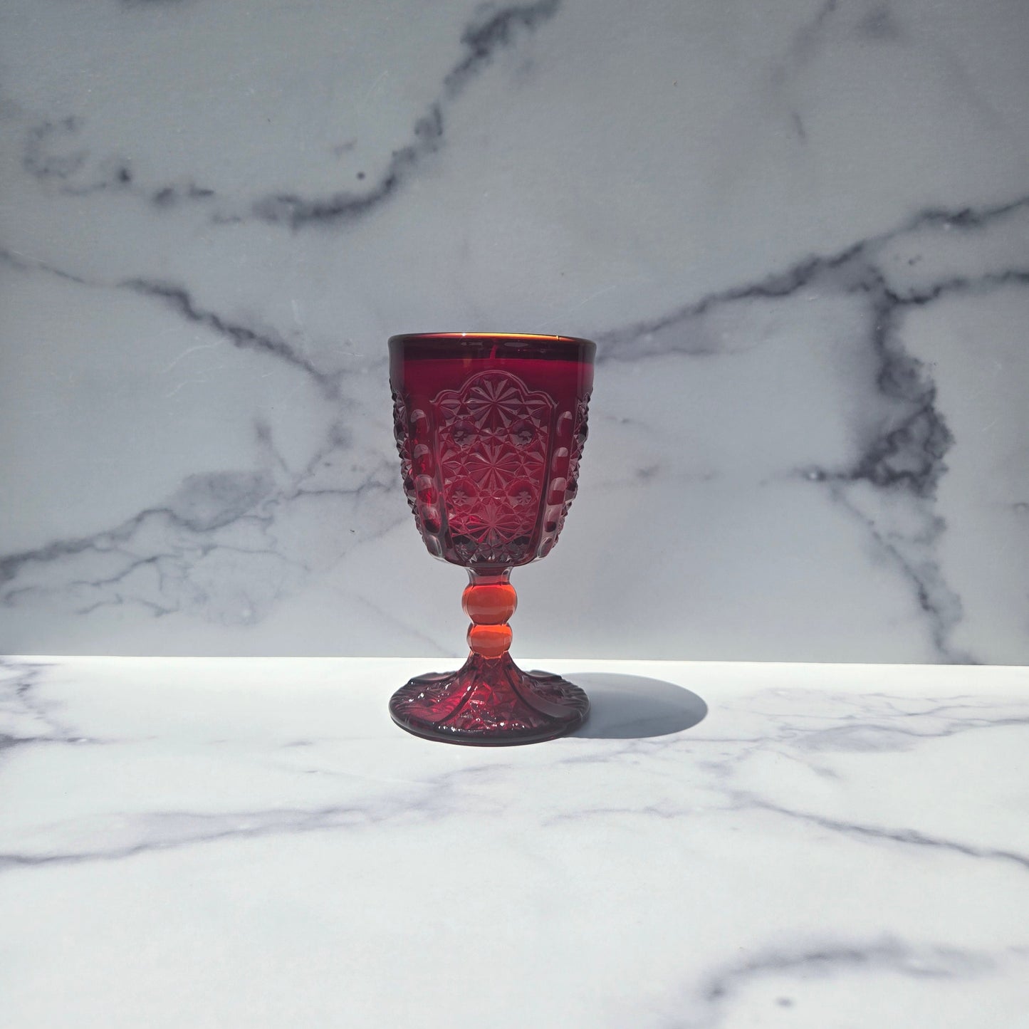 L. G. Wright Ruby Daisy and Button Goblet 1970s
