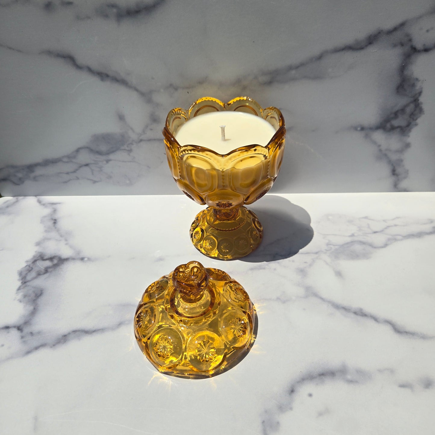 L.E. Smith Amber Moon and Star Compote 1960s
