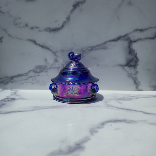 Westmoreland Blue Carnival Swan Candy Dish 1960s